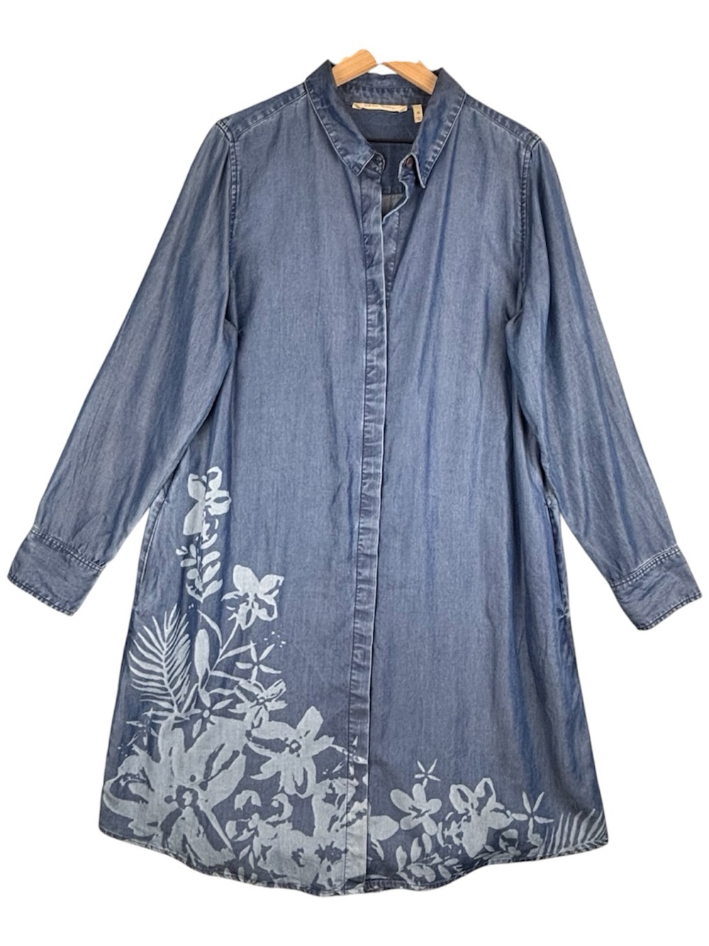 Soft Surroundings Tencel Chambray Floral Shirt Dress Womens XL Blue